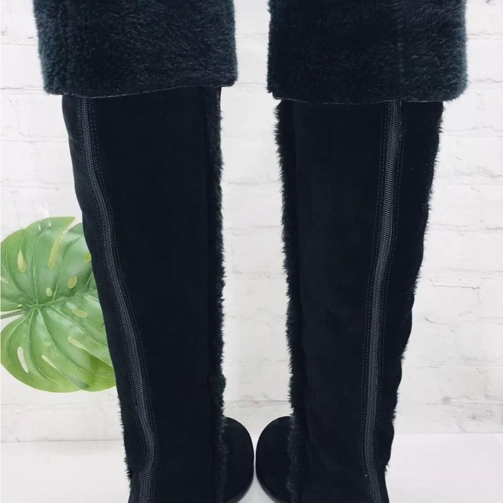 BCBG Tall black Suede Leather Fur Lined Black Boots - Picture 9 of 15